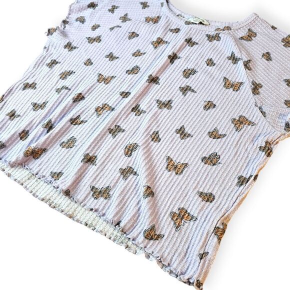 🌼4/$30 AE Purple Butterfly Waffle Knit Short Sleeve Ruffle Tee Large - Picture 5 of 5